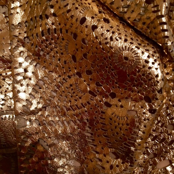 NEIMAN MARCUS GOLD LEATHER CARVED MINI JACKET - Picture 7 of 7